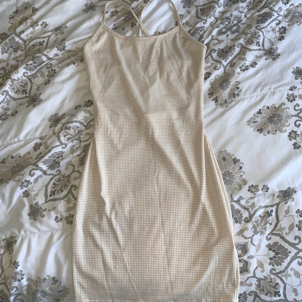 NWOT Beige & white striped mini dress w/ open back